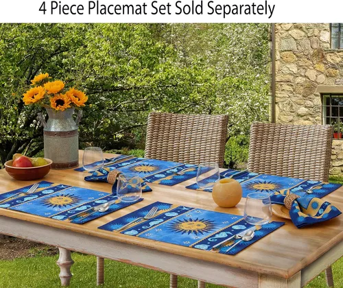 Miniatura 7 de Home Bargains Plus Mantel rectangular de tela mediterránea con sol azul de 60 x 120 pulgadas, diseño de borde de medallón costero, resistente a