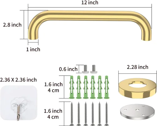 Miniatura 2 de Barra de agarre de ducha de acero inoxidable de 12 pulgadas, mango de ducha ZUEXT dorado, barra de equilibrio de baño, barra de soporte