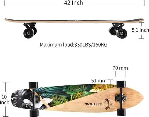 Miniatura 2 de Patineta de 42 pulgadas de largo completo Cruiser Pintail, el original Artisan Maple Skateboard Cruiser Pintail para crucero, tallado, estilo libre