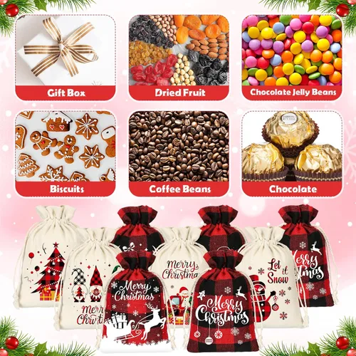 Miniatura 5 de Huhumy 36 bolsas pequeñas de regalo de Navidad a granel con asas a cuadros para fiesta, mini bolsas de dulces, bolsas de joyería a cuadros negros