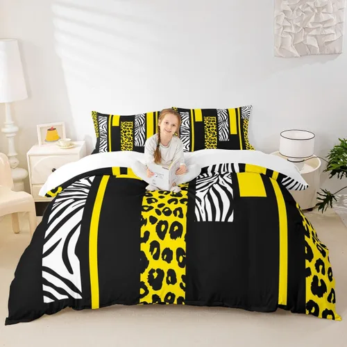 Miniatura 28 de Juego de funda de edredón con estampado de leopardo, tamaño individual, juego de ropa de cama rústica con rayas de piel de cebra, decoración