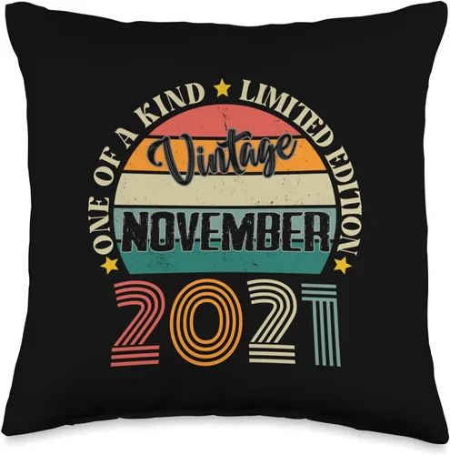 Vintage Birthday Retro Limited Edition Retro Gifts 3 Year Old Vintage November 2021 3rd Birthday Retro Throw Pillow, 16x16, Multicolor