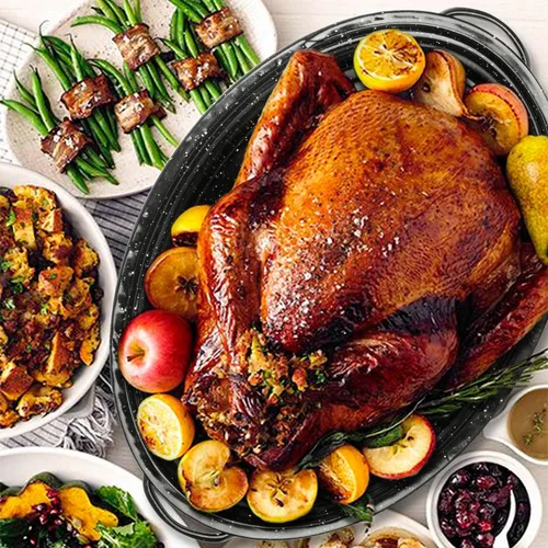 Miniatura 4 de Bandeja de asar ovalada esmaltada de 13 pulgadas con tapa abovedada - Para pavo de 7 libras, pollo, cordero, verduras