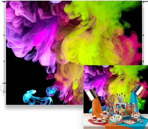 Telón de fondo artístico de 7 x 5 pies para fotografía de humo colorido arco iris para adultos, fiesta, retrato, sesión de fotos, habitación,