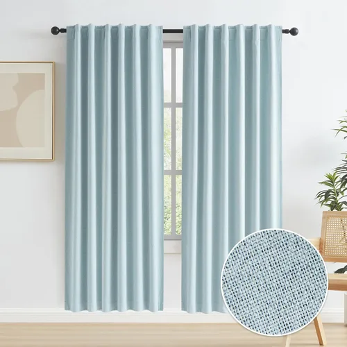 Miniatura 74 de Paneles de cortinas de ventana 100% opacas, con trabillas traseras, bolsillo para barra, gancho, cinturón, aspecto plisado, cortinas para sistema