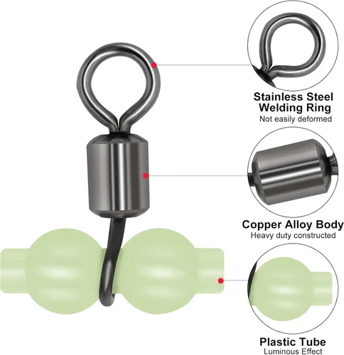 Miniatura 4 de Goture Fishing Swivels, 3 Way Swivels Fishing Tackle, T Shape Cross Line Rolling Swivels with Luminous Beads Saltwater Freshwater,Three Way Fishing