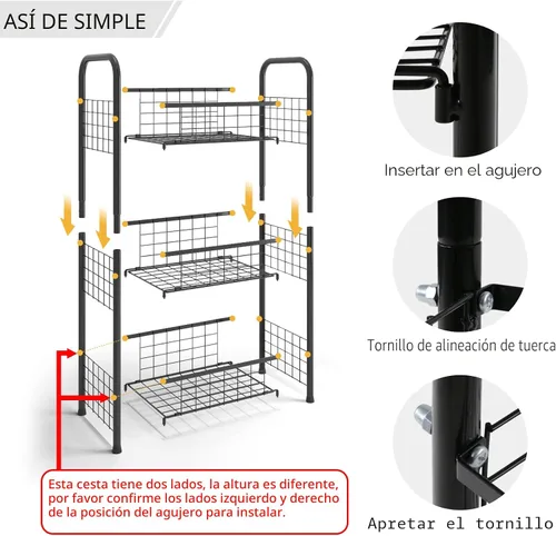 Miniatura 3 de PROXRACER Estante Independiente de 3 Niveles, Organizador de Estantes para Baño con Pies Ajustables, Torre de Almacenamiento de Metal y Acero