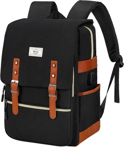 Miniatura 9 de Ronyes - Mochila vintage para laptop para mujeres y hombres, de 15.6 pulgadas, mochila casual de día con puerto de carga USB para trabajo