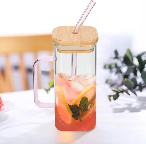 Miniatura 7 de Luxshiny Vaso de vidrio transparente con asa y tapa, vaso de bebida de 5.31 pulgadas para jugo de leche, agua, café helado, vaso para el hogar