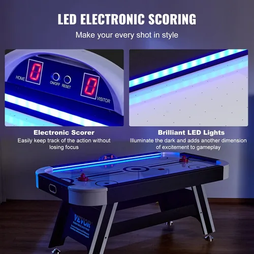 Miniatura 5 de VEVOR Mesas de hockey de aire de 72 y 89 pulgadas con marcador LED, mesa de juegos 3 en 1 de 88 pulgadas (hockey, billar, ping pong), incluye