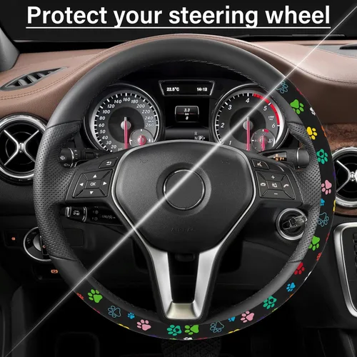Miniatura 5 de Funda de volante de neopreno para la mayoría de los autos, hombres y mujeres, universal de 15 pulgadas, antideslizante con resortes, protector