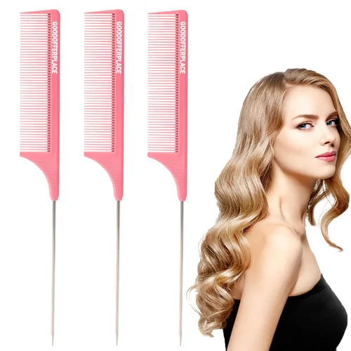 Miniatura 8 de 4 peines de cola de rata, peines de cola de rata, peine de dientes finos con púa de metal para cabello rizado, peines desenredantes para mujeres
