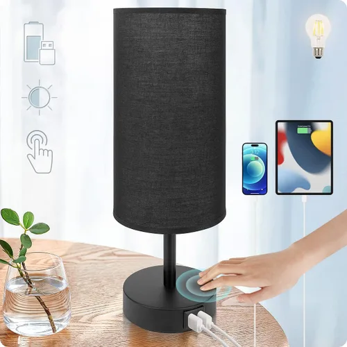 Miniatura 9 de Lámpara de escritorio Yarra-Decor con puerto USB, lámpara de mesa con control táctil de 3 niveles de brillo, lámpara de mesita redonda con pantalla