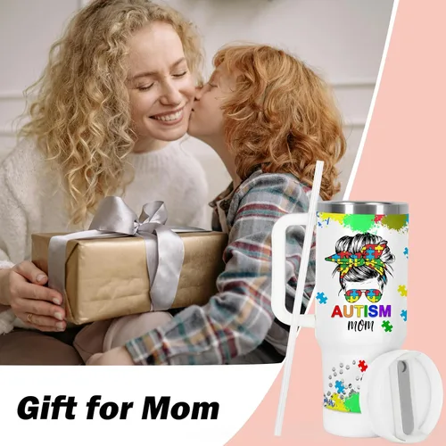 Miniatura 3 de Regalos para mamá, vaso de concientización sobre el autismo, vaso de 40 onzas con asa para mamá autista Autismo Mamá