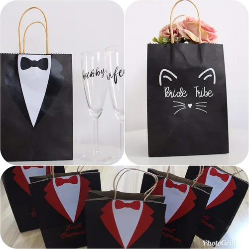 Miniatura 4 de Qutuus Bolsas de regalo negras con asas – 25 bolsas de papel negro de 8 x 4.5 x 10 pulgadas, bolsas de compras, bolsas de fiesta, bolsas de regalo