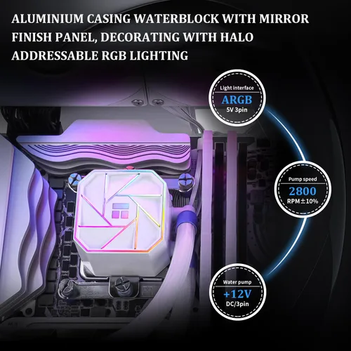 Miniatura 2 de Thermalright Aqua Elite 360 White V3 Enfriador de CPU de refrigeración por agua, 3 ventiladores PWM ARGB con rodamientos S-FDB, bomba controlada PWM