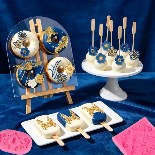 Miniatura 2 de 4 moldes de silicona barrocos, moldes de encaje con borde de desplazamiento, moldes de filigrana de silicona para fondant de chocolate, dulces