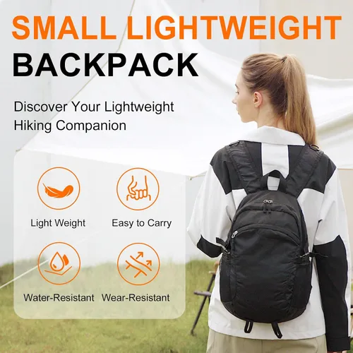 Miniatura 2 de Mochila pequeña de senderismo para viajes, ligera, plegable, mochila de día resistente al agua, mochilas plegables de 15L para viajes, mujeres, Negro