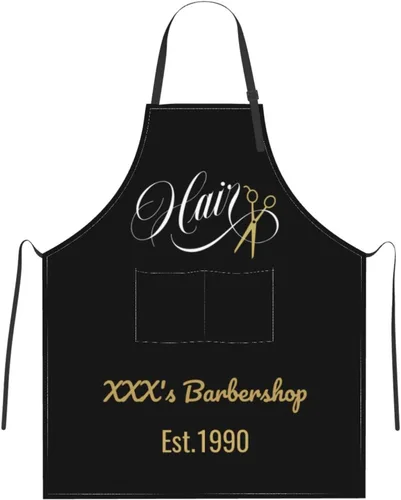 Miniatura 31 de Delantal de barbería personalizado para hombres y mujeres, delantal de texto personalizado con bolsillos, delantal ajustable personalizado