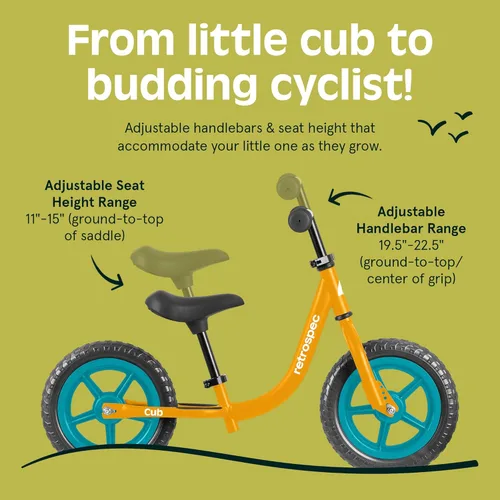 Miniatura 2 de Retrospec Cub - Bicicleta de equilibrio para niños de 18 meses a 3 años, bicicleta para principiantes sin pedal de 12 pulgadas con asiento Dorado