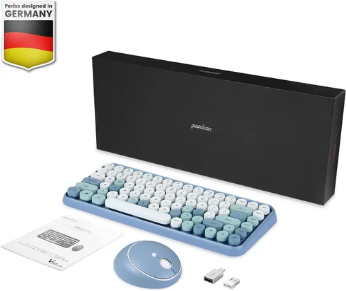 Miniatura 7 de Perixx PERIDUO-713BL Combo de Teclado y Ratón Inalámbrico Mini - Teclas Redondas Retro - Azul Pastel - Diseño de Teclado Inglés de EE. UU. (11909)
