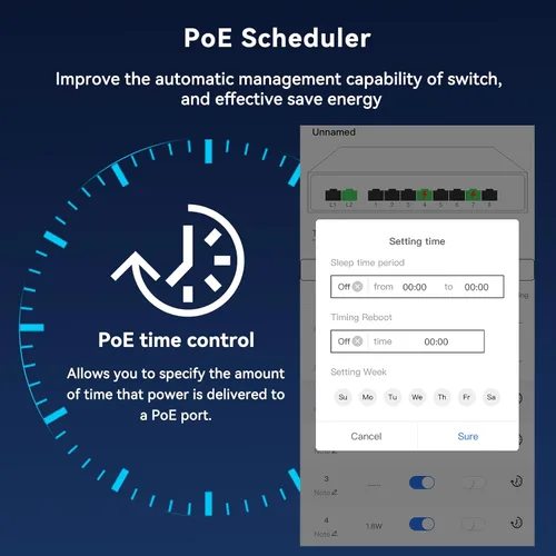 Miniatura 5 de Conmutador PoE, Conmutador PoE+ Gigabit de 5 Puertos, Conmutador Ethernet Gigabit Administrado en la Nube, 4 Puertos PoE @52W, 1 Puerto de Enlace