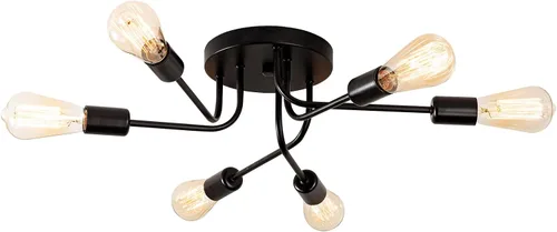 Miniatura 15 de 2 lámparas de techo industriales semiempotradas con ramificación de metal ajustable, soporte E26, pintado en negro, para cocina, sala de estar
