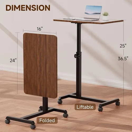 Miniatura 2 de GTPLAYER Escritorio de pie pequeño, mesa plegable de 24 pulgadas para computadora portátil con ruedas bloqueables, altura ajustable, mesa de noche