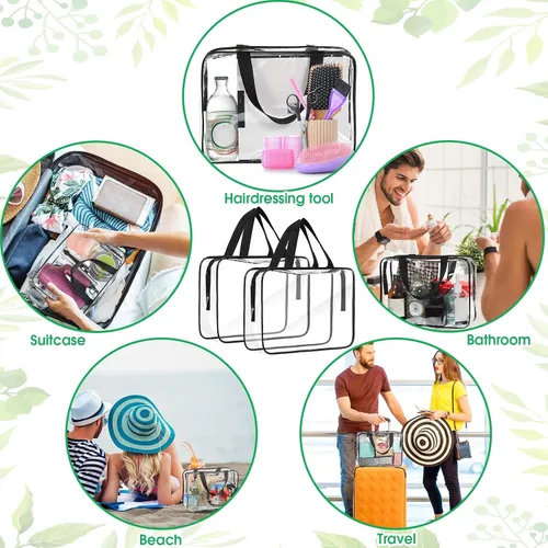 Miniatura 4 de Reginary Paquete de 10 bolsas grandes transparentes de maquillaje cosmético con cremallera y asa, bolsa de viaje de plástico de PVC, organizador