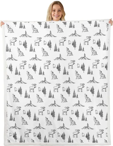 Miniatura 21 de Erosebridal Manta de vellón de animales del bosque, 40 x 50 pulgadas, con temática de caza de osos, ciervos, lobos, manta de felpa mullida