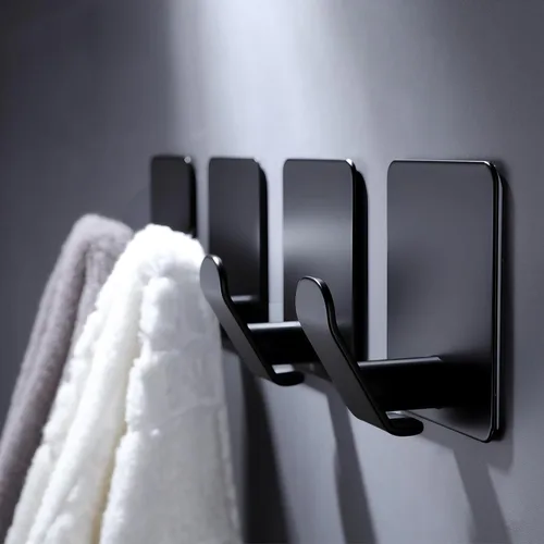 Miniatura 3 de DELITON Paquete de 4 ganchos adhesivos – Gancho de toalla para colgar toallas, ropa y bolsas, acero inoxidable negro mate, para pegar en la pared