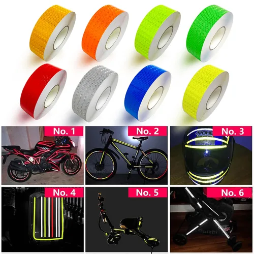 Miniatura 5 de 8 rollos de cinta reflectante de alta visibilidad de 8 colores, calcomanías de seguridad autoadhesivas impermeables para visibilidad nocturna al