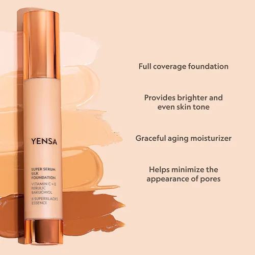 Miniatura 5 de YENSA Base de maquillaje de suero – Base de cobertura completa súper sedosa enriquecida con péptidos, vitamina C y ácido ferúlico para ayudar a 34