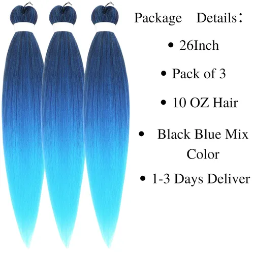 Miniatura 2 de Cabello estirado de fibra Kanekalon para trenzar, color azul degradado