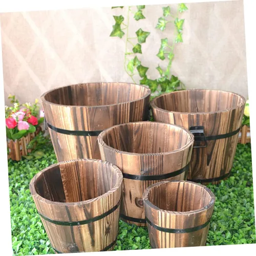 Miniatura 4 de Maceta de madera para suculentas, 3 piezas, macetero grande para suculentas, para exteriores, macetas redondas rústicas, macetas de madera rústicas