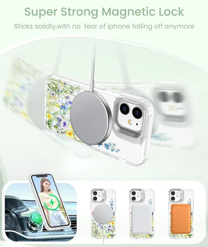 Miniatura 5 de Dretal Funda para iPhone 12 Mini / 13 Mini floral, con protector de pantalla, soporte para cámara, protección de grado militar, translúcida mate