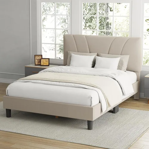 Miniatura 3 de Avenco - Base de cama tamaño matrimonial con plataforma tapizada y cabecera ajustable, soporte de listones de madera, fácil montaje, no necesita