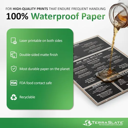 Miniatura 2 de TerraSlate Papel de alta calidad impermeable para lluvia, clima, 10 milésimas de pulgada de grosor y 8.5 x 11 pulgadas, blanco brillante, papel