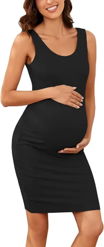 Glampunch Vestido de maternidad sin mangas para mujer, de punto acanalado, ajustado, para embarazo, para uso diario o baby shower