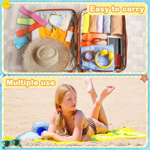 Miniatura 6 de Tessco Paquete de 12 toallas para sillas de playa, sillas de piscina y cruceros, elásticos, resistentes al viento, clips para toallas de playa