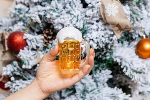 Miniatura 6 de Paquete de 2 adornos de cerveza de vidrio soplado a mano para árbol de Navidad, vidrio pintado a mano, paquete de 6 adornos de cerveza y adorno