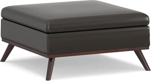 Miniatura 19 de Simpli Home Owen - Mesa auxiliar cuadrada de 91 cm (36 pulgadas) de ancho, otomana de almacenamiento con tapa superior, reposapiés tapizado en cuero