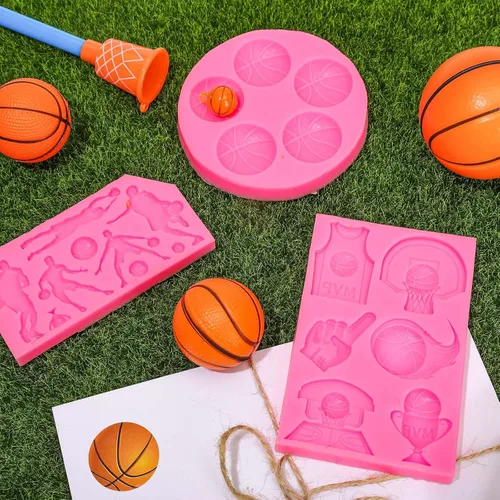 Miniatura 5 de Whaline 3 paquetes de moldes de fondant de baloncesto con temática deportiva, moldes de silicona, moldes de caramelo de chocolate para cocina