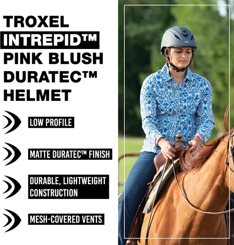 Miniatura 2 de Troxel Intrepid - Casco de equitación para caballos de silla, diseño ajustable de bajo perfil, equipo de seguridad para equitación Rosa Blush Duratec