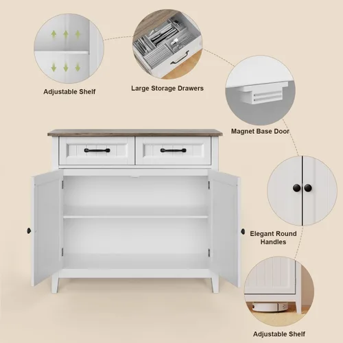 Miniatura 4 de Gizoon Aparador de cocina, isla de almacenamiento grande de 32 pulgadas de alto y estante ajustable, moderno gabinete de consola de barra de café