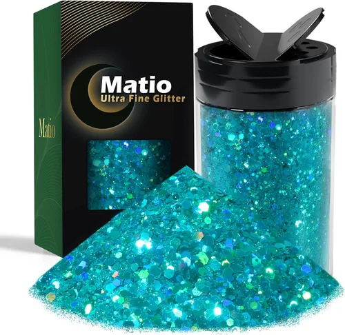 Miniatura 12 de Matio Purpurina gruesa de 7.8 onzas / 7.76 oz de color blanco luna, polvo de purpurina ultrafina, mezcla de copos de PET gruesos, lentejuelas