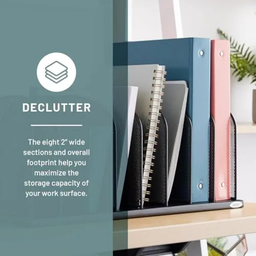 Miniatura 2 de Safco Products Onyx Mesh 8 Sort Organizador de escritorio vertical 3253BL, acabado de recubrimiento en polvo negro, construcción de malla de acero