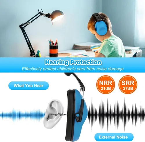 Miniatura 5 de BlueFire Orejeras con cancelación de ruido para niños, paquete de 2 auriculares con bloqueo de sonido sobre la oreja, orejeras plegables de Azul 1