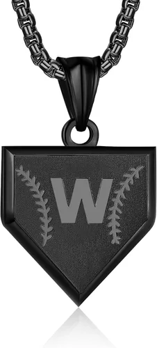 Miniatura 29 de Collar con inicial de la A a la Z para niños, de acero inoxidable, con dije de escudo de letra, cadena de 22 + 2 pulgadas, inspirador de béisbol