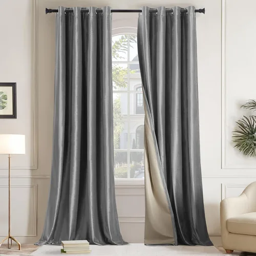 Miniatura 14 de GIGIZAZA Cortinas de terciopelo 100% opacas de 72 pulgadas, 2 paneles, cortinas negras para ventana, con aislamiento térmico, cortina de lujo